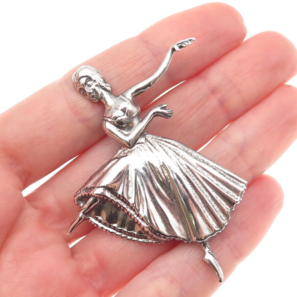 Lang 925 Sterling Silver Vintage Ballerina Repousse Oxidized Pin Brooch